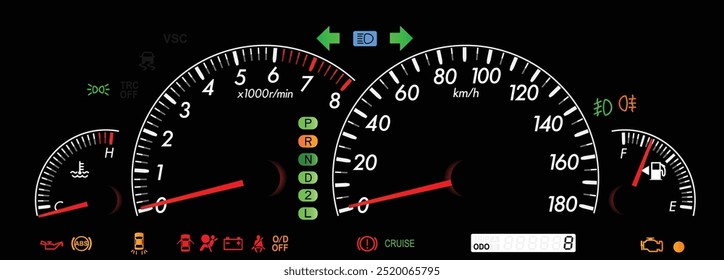 Realista mid Y2K japonés sedán de tamaño mediano de ajuste de lujo en Especificaciones japonesas con motor de gasolina caja de cambios automática en iluminación blanca incluido Vector de ilustración de control de crucero.