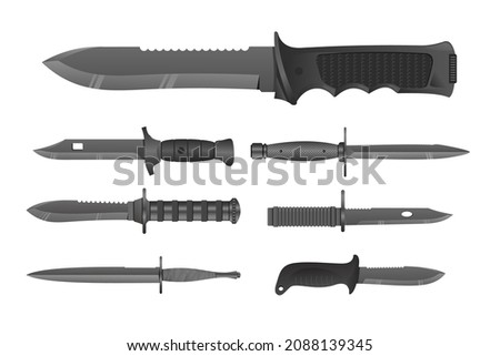 Realistic military knife collection vector file
