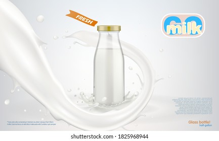 Realistic Milk Bottle Package Mock Up Ad. EPS10 Vector