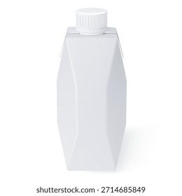 Caja de leche realista. Plantilla de cartón blanco limpio 3D para jugos, productos lácteos y bebidas. Maqueta de paquete. Vector cerrado de la presentación de la marca del envase en blanco de la bebida