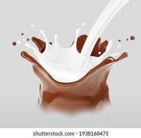 Realistic milk and chocolate splash. Vector illustration. Сan easily be used for different backgrounds. EPS10.	