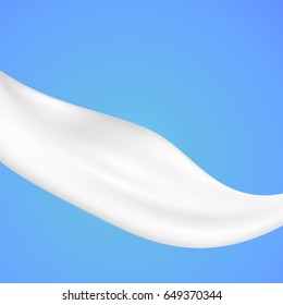 Realistic Milk Cream Cosmetic or Paint Brush Isolated On Blue Background. Wave. Vector