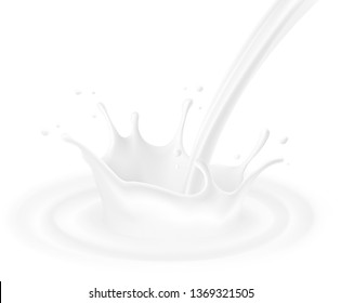 Realistic milk, cream drops and splashes isolated on white background. Vector illustration. Ready to use for your design. EPS 10.