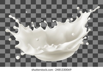 Leche realista, gotas de crema y salpicaduras aisladas sobre fondo transparente. Ilustración vectorial, Gradiente de malla wes