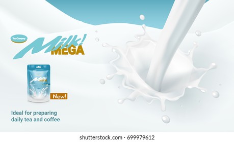 Realistic Milk Cream Splash Advertising Template. EPS10 Vector