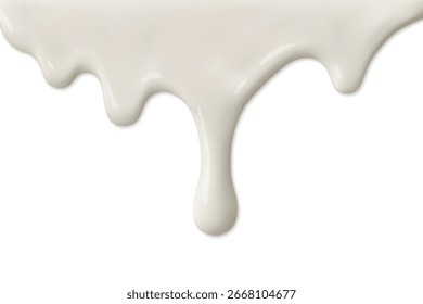 Realistic milk drip with soft highlights on white background, perfect for dairy design concepts.
