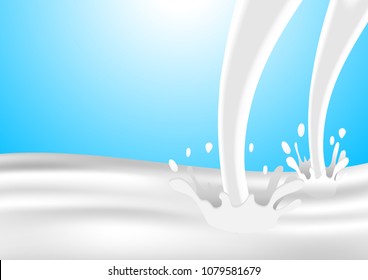 Realistic milk drop, splash on blue background