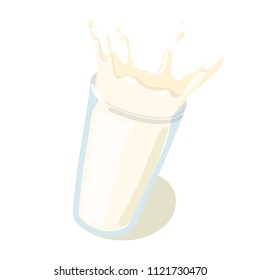 Realistic Milk Drop with Splashes in a glass vector icon. Healthy eating cartoon illustration isolated