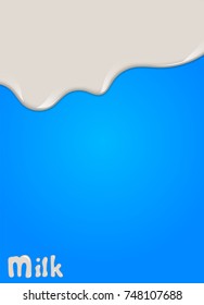 Realistic milk drop, splashes, liquid isolated on blue background. vector illustration