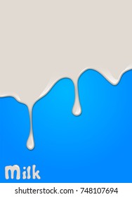 Realistic milk drop, splashes, liquid isolated on blue background. vector illustration