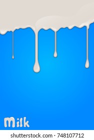 Realistic milk drop, splashes, liquid isolated on blue background. vector illustration