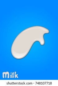 Realistic milk drop, splashes, liquid isolated on blue background. vector illustration