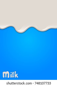 Realistic milk drop, splashes, liquid isolated on blue background. vector illustration