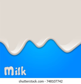 Realistic milk drop, splashes, liquid isolated on blue background. vector illustration