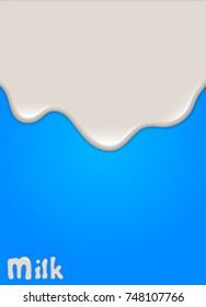 Realistic milk drop, splashes, liquid isolated on blue background. vector illustration