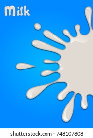 Realistic milk drop, splashes, liquid isolated on blue background. vector illustration
