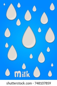 Realistic milk drop, splashes, liquid isolated on blue background. vector illustration