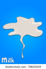 Realistic milk drop, splashes, liquid isolated on blue background. vector illustration