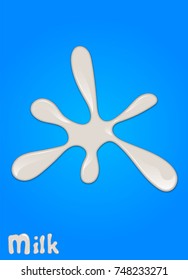 Realistic milk drop, splashes, liquid isolated on blue background. vector illustration