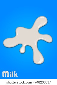 Realistic milk drop, splashes, liquid isolated on blue background. vector illustration