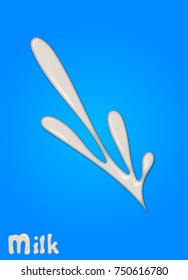 Realistic milk drop, splashes, liquid isolated on blue background. vector illustration