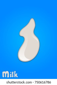 Realistic milk drop, splashes, liquid isolated on blue background. vector illustration