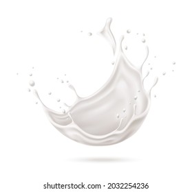 Realistic milk explosion on isolated background. Vector splashing milk for dairy products, cocktails package design. Milky splash, natural organic drink.