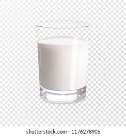 Realistic milk in a glass. Protein rich dairy product. Transparent photo realistic vector illustration.