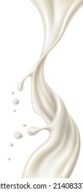 Realistic Milk Pouring. Falling White Fluid Flow