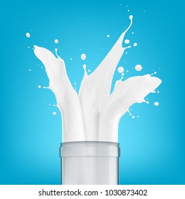 Realistic Milk Splash With Drops From Bottle. EPS10 Vector