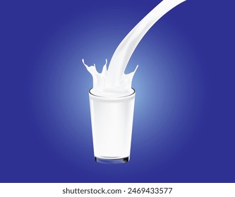 Salpicadura de leche realista con vidrio. Vector de Salpicadura de Leche.