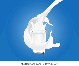 Realistic Milk Splash with glass. Milk Splash vector.