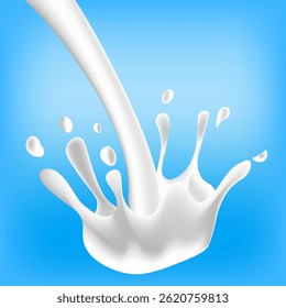 Realistic milk splash isolated on blue background