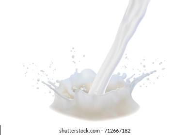 Realistic milk splash isolated on blue background, vector illustration.