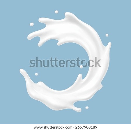 Realistic milk splash on blue background. Vector dairy concept