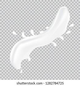 Realistic milk splash and pouring. Vector illustration of realistic natural dairy products. Liquid creamy white texture.