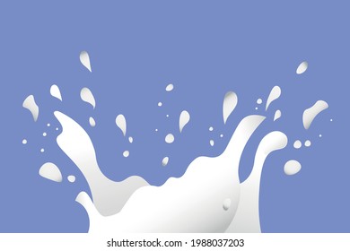 Realistic Milk Splash Vector Illustration Isolated on purple  Background. vector Design Element, Design Template, Product Advertisement Template, Background, Wallpaper. For website or textile prints.