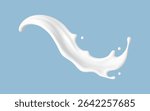 Realistic milk splash wave on blue background. Vector dairy or cosmetic concept