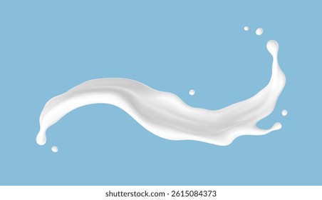 Realistic milk splash wave on blue background. Vector dairy or cosmetic concept