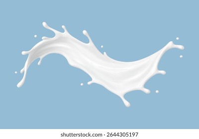 Onda de salpicadura de leche realista sobre fondo azul. Vector de productos lácteos o concepto cosmético