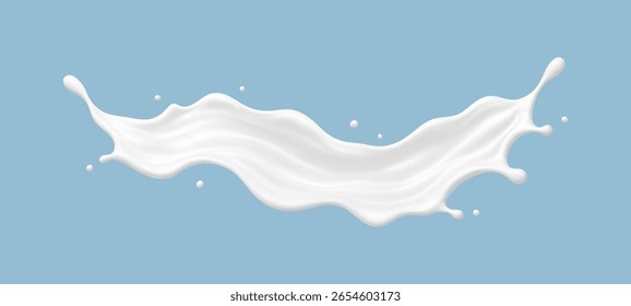 Realistic milk splash wave on blue background. Vector dairy concept