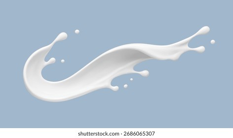 Onda de salpicadura de leche realista sobre fondo azul. Concepto de lácteos de Vector