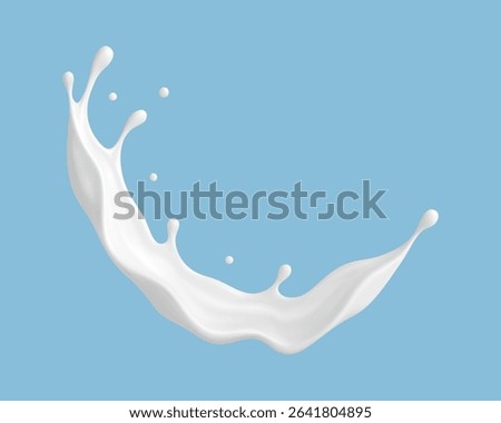 Realistic milk splash wave on blue background. Vector dairy or cosmetic concept