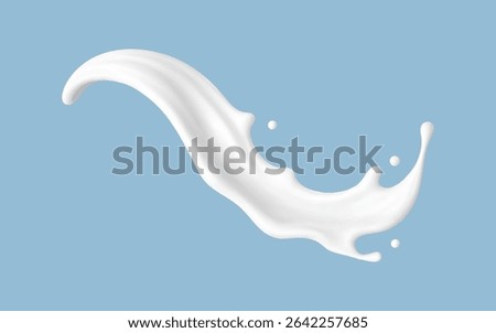 Realistic milk splash wave on blue background. Vector dairy or cosmetic concept