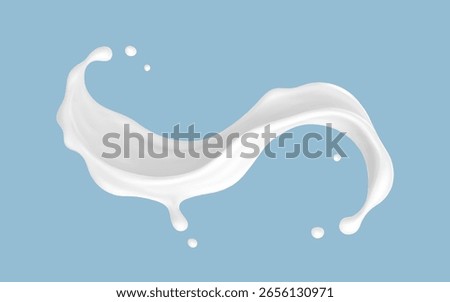 Realistic milk splash wave on blue background. Vector dairy concept