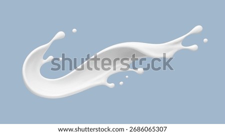 Realistic milk splash wave on blue background. Vector dairy concept