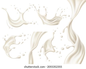 Realistic milk splashes. Liquid cream and yogurt