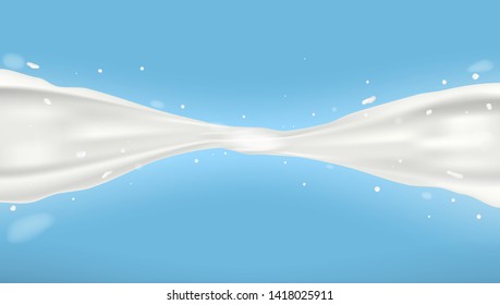 Realistic Milk Twisted Splash On Blue Background. EPS10 Vector