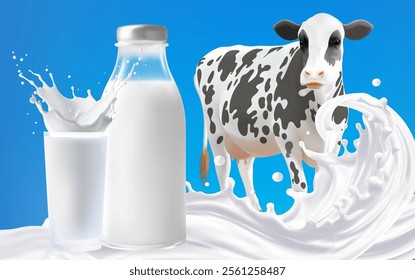 Realistic milk vector illustration with light blue background Mesh gradient wes used
