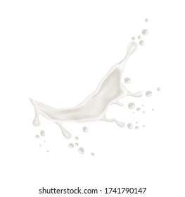 Realistic milk, yogurt explosion on isolated background. Vector splashing milk for dairy products, cocktails package design. Milky splash, natural organic drink.